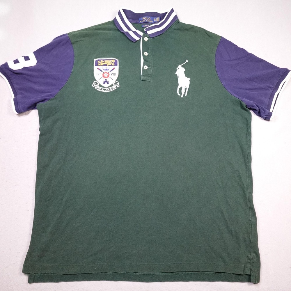 Polo Ralph Lauren Polo Shirt Mens XL Green Big Pony Crest Classic Fit Rugby oars
